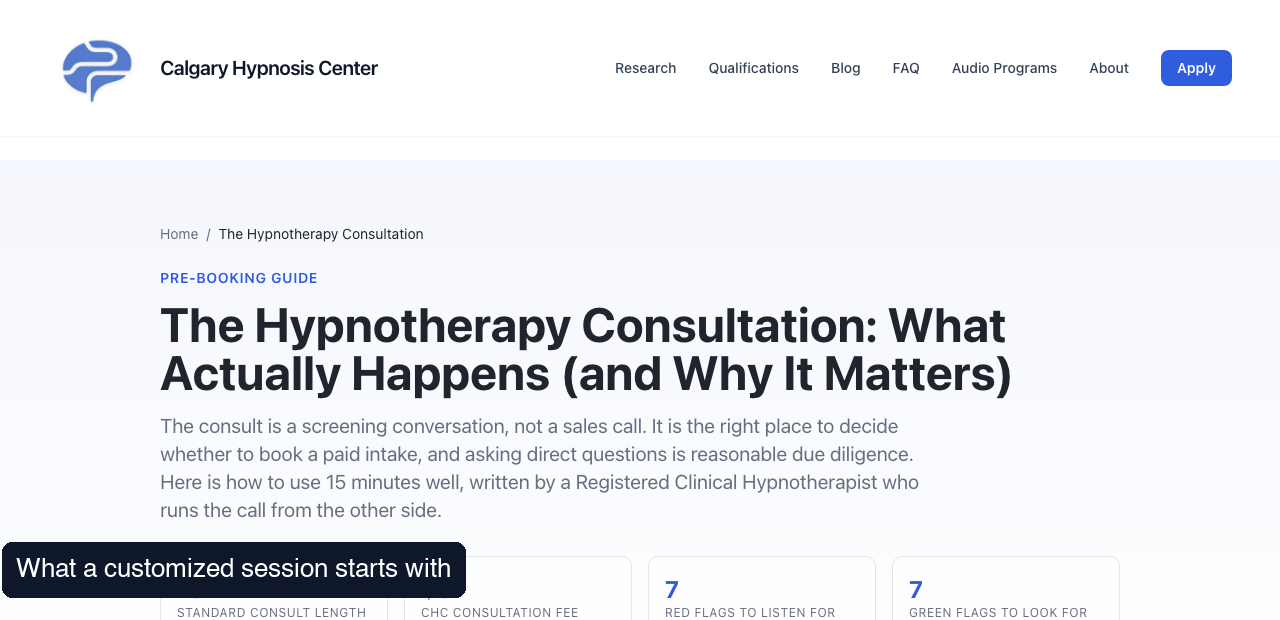 Calgary Hypnosis Center consultation page