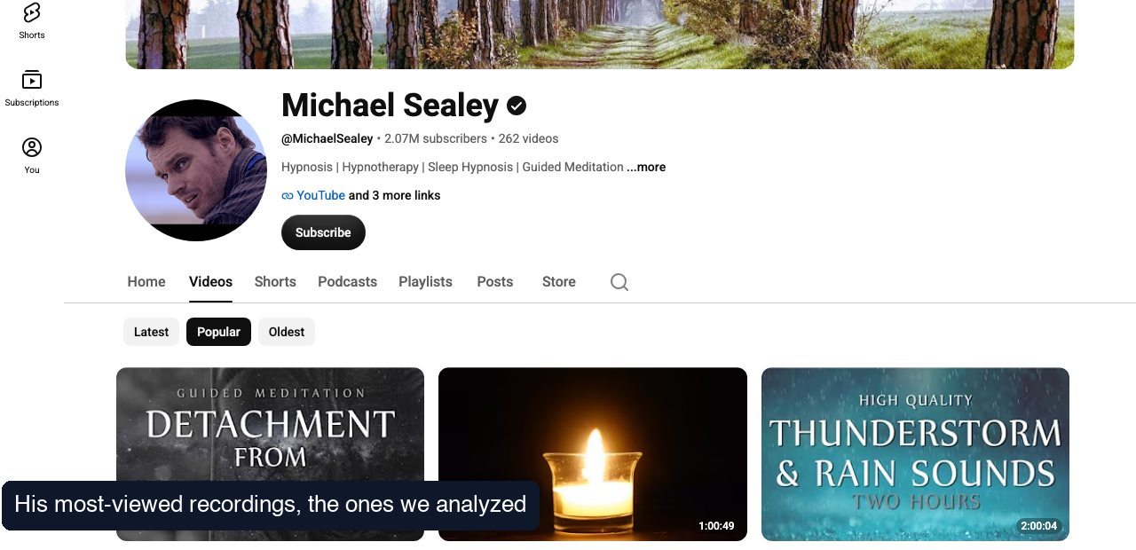 Michael Sealey's most popular recordings tab on YouTube